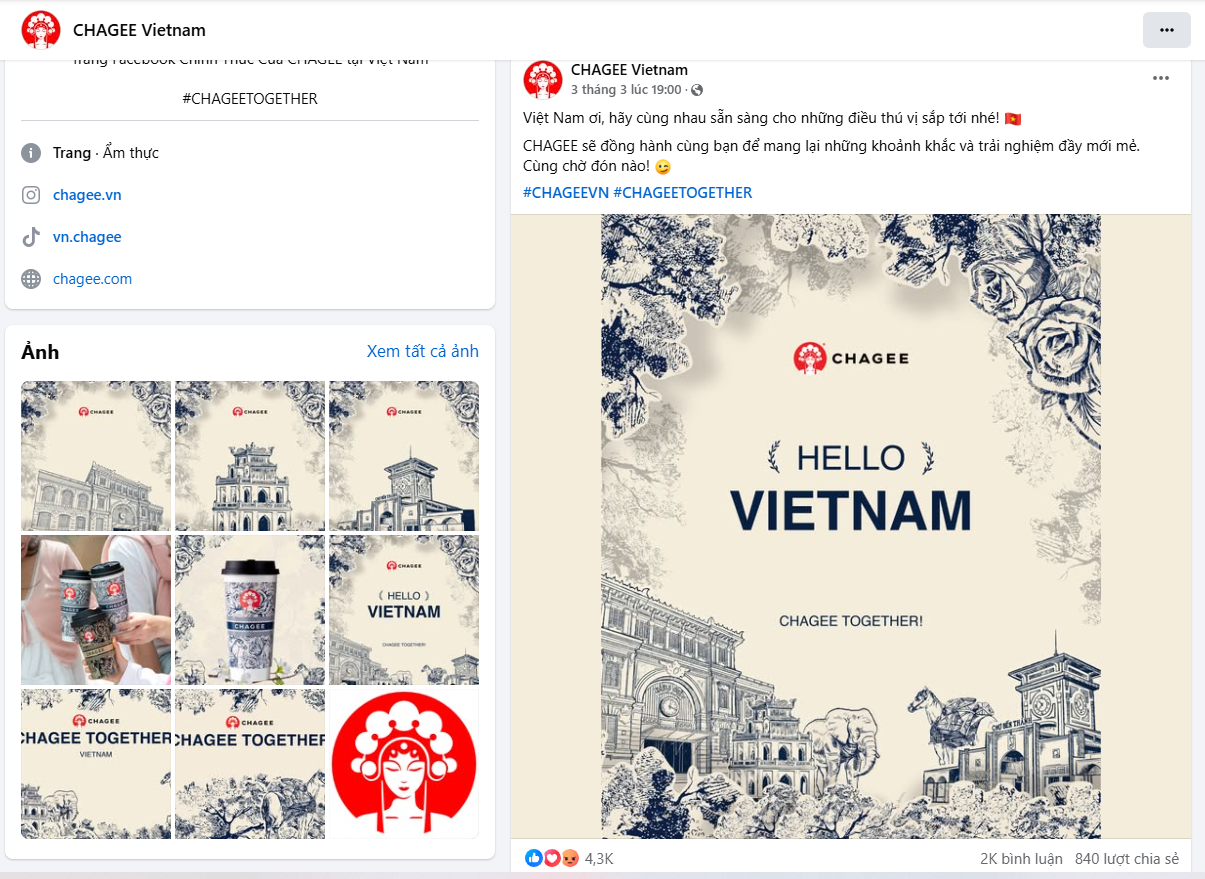 Fanpage của Chagee Việt Nam.