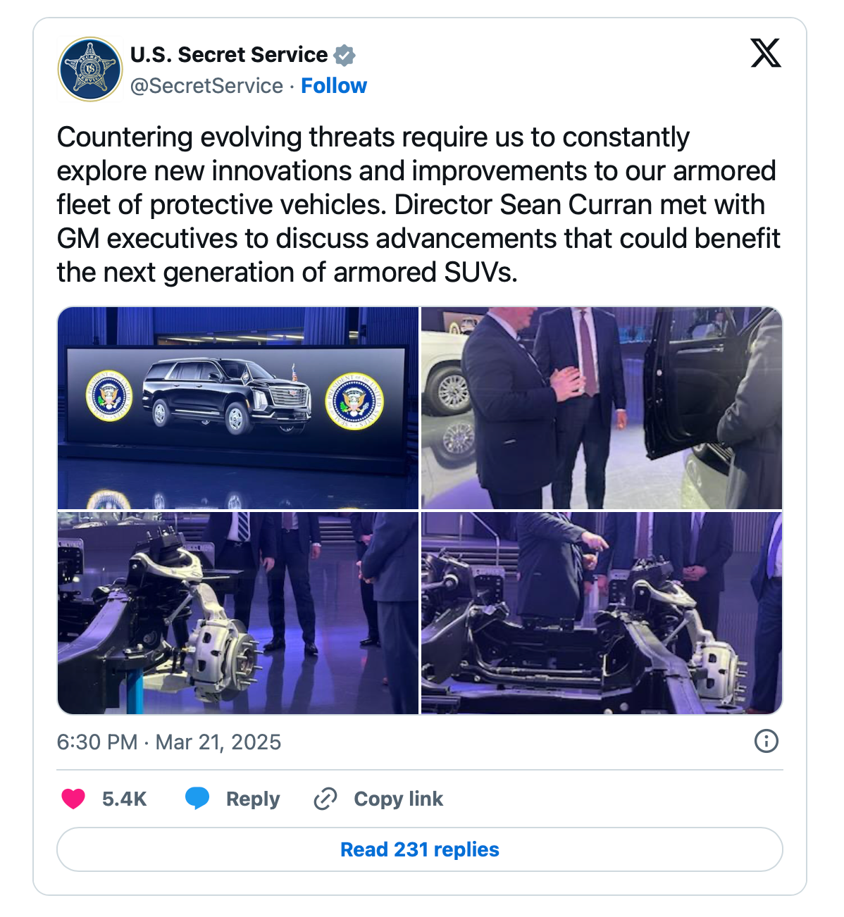 Cơ quan Mật vụ Hoa Kỳ đã có chuyến thăm đến một cơ sở của General Motors (GM) tại Michigan.