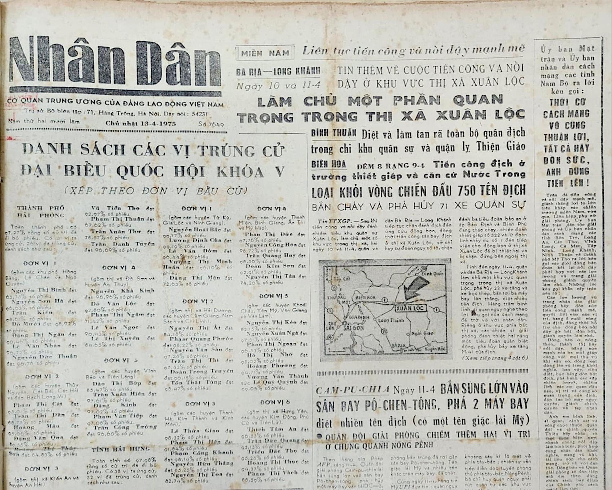 Thông tin đăng trên trang nhất báo Nhân dân.