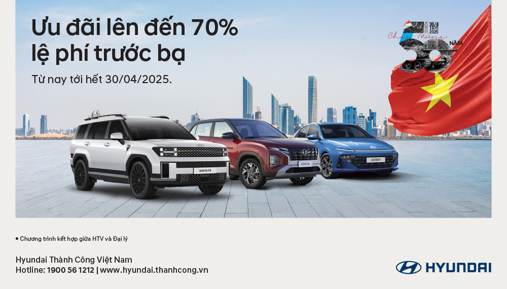 Hyundai Thành Công triển khai ưu đãi lệ phí trước bạ lên đến 70%.