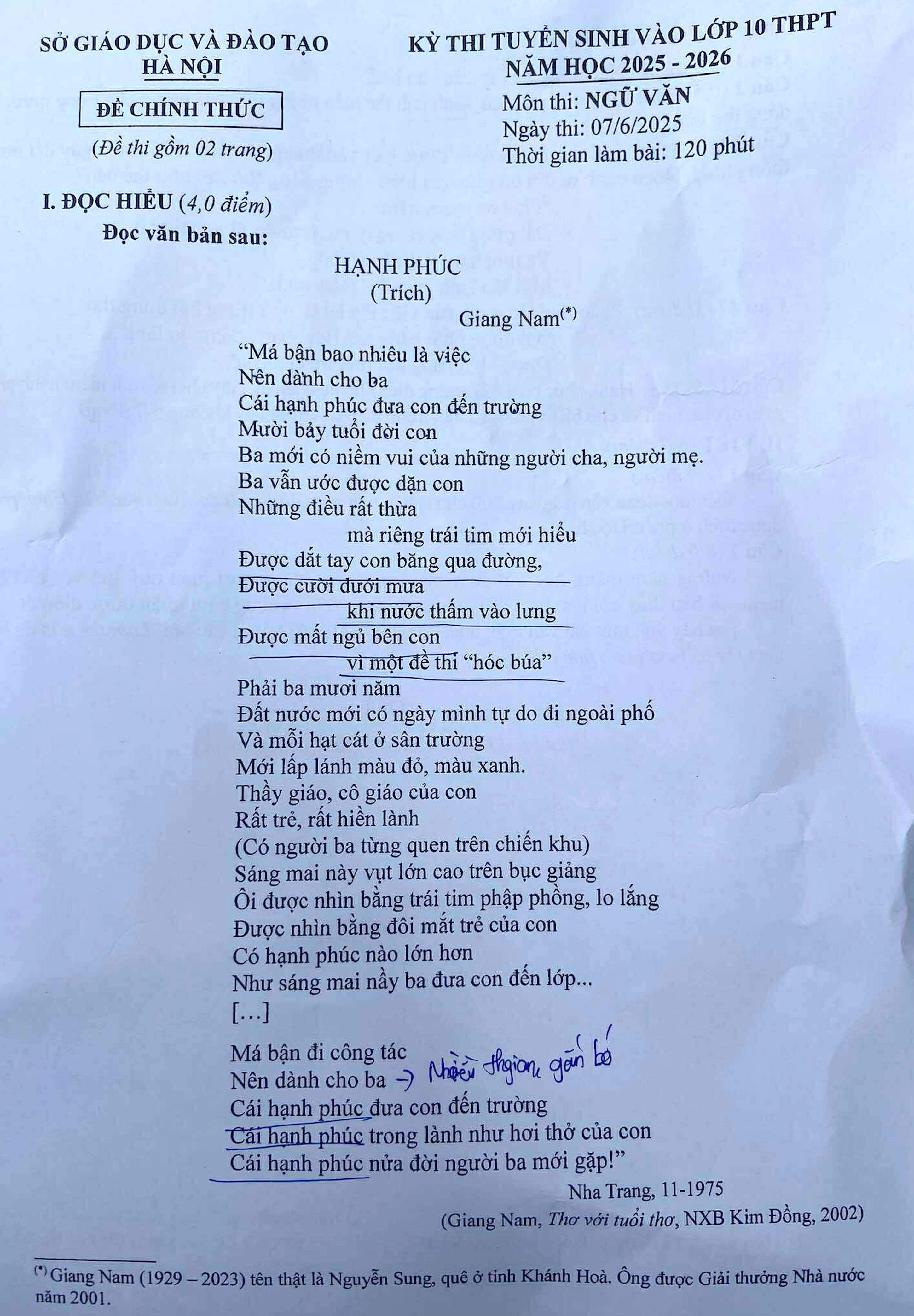 Đề Văn thi vào lớp 10 Hà Nội 2025 - 1