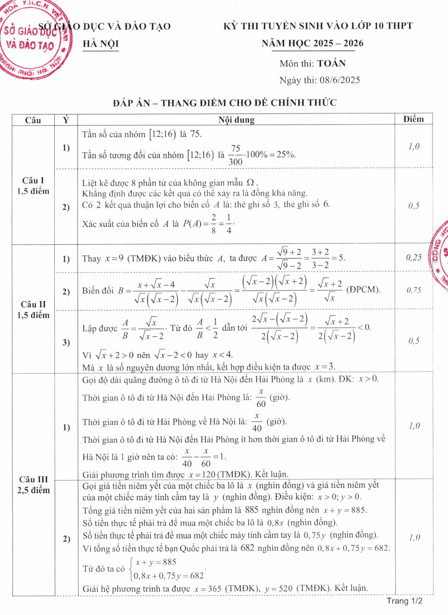 Đáp án môn Toán thi vào lớp 10 Hà Nội 2025 - 3
