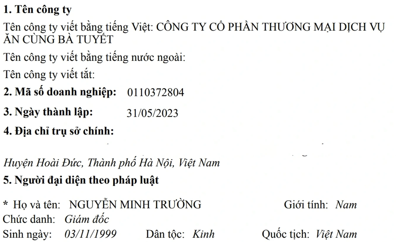 Công ty Ăn Cùng Bà Tuyết hoạt động thế nào trước khi giải thể? - 1