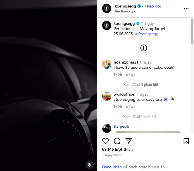 Hình ảnh của chiếc Koenigsegg mới thu hút sự quan tâm của đông đảo người dùng mạng xã hội. (Nguồn: Koenigsegg)