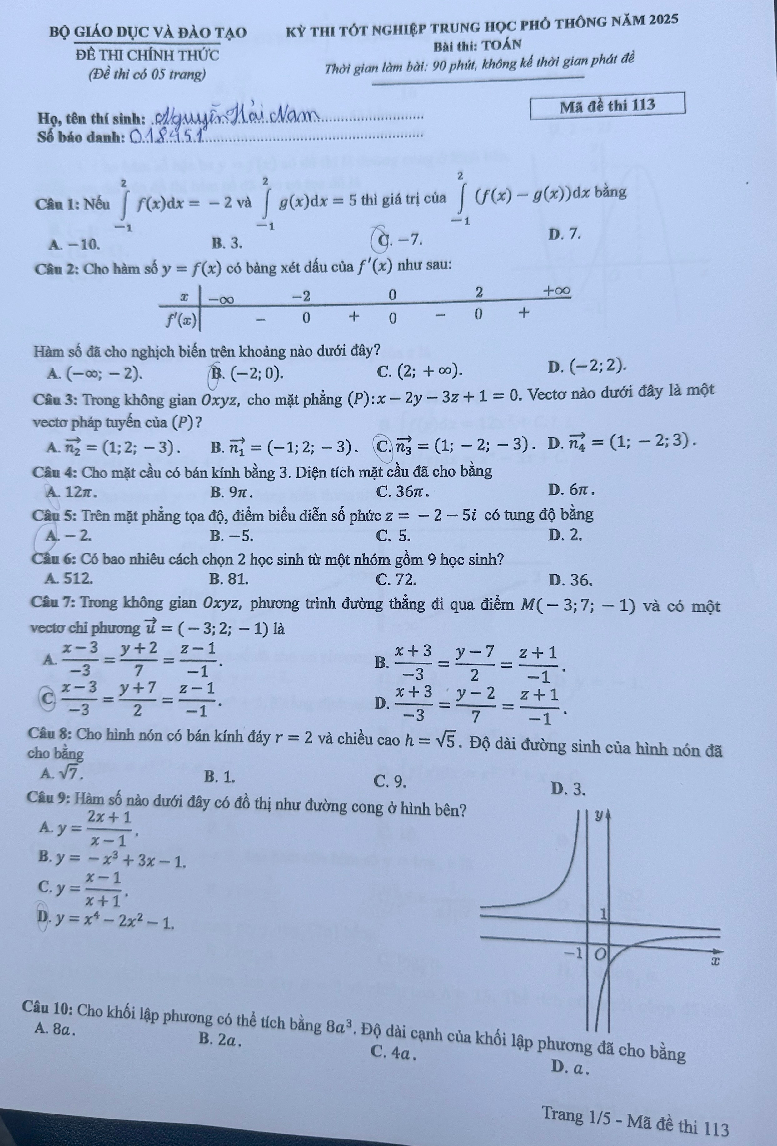 Giải bài thi môn Toán tốt nghiệp THPT 2025 Full mã đề chính xác - 4