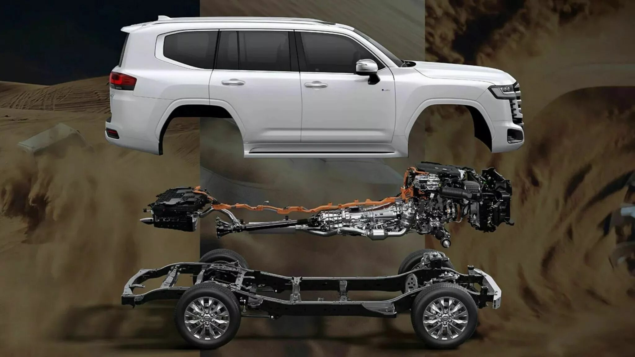 Nền tảng khung gầm của Land Cruiser Hybrid được phát triển dựa trên nền tảng của mẫu LC300. (Nguồn: Carscoops)