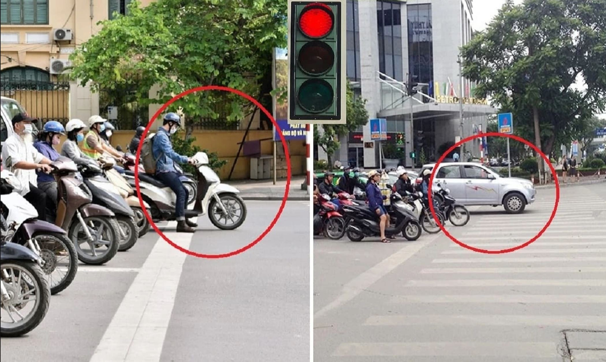 Xe đè vạch khi dừng chờ đèn đỏ. (Ảnh minh họa)