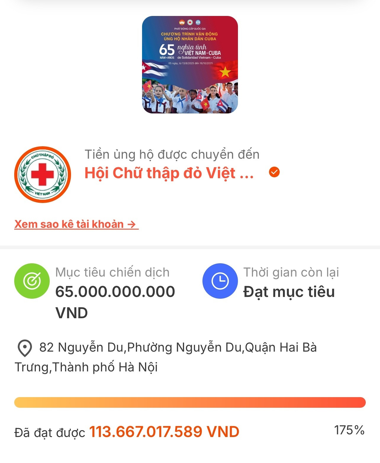 Số tiền ủng hộ nhân dân Cuba tính đến 6h30 ngày 15/8.