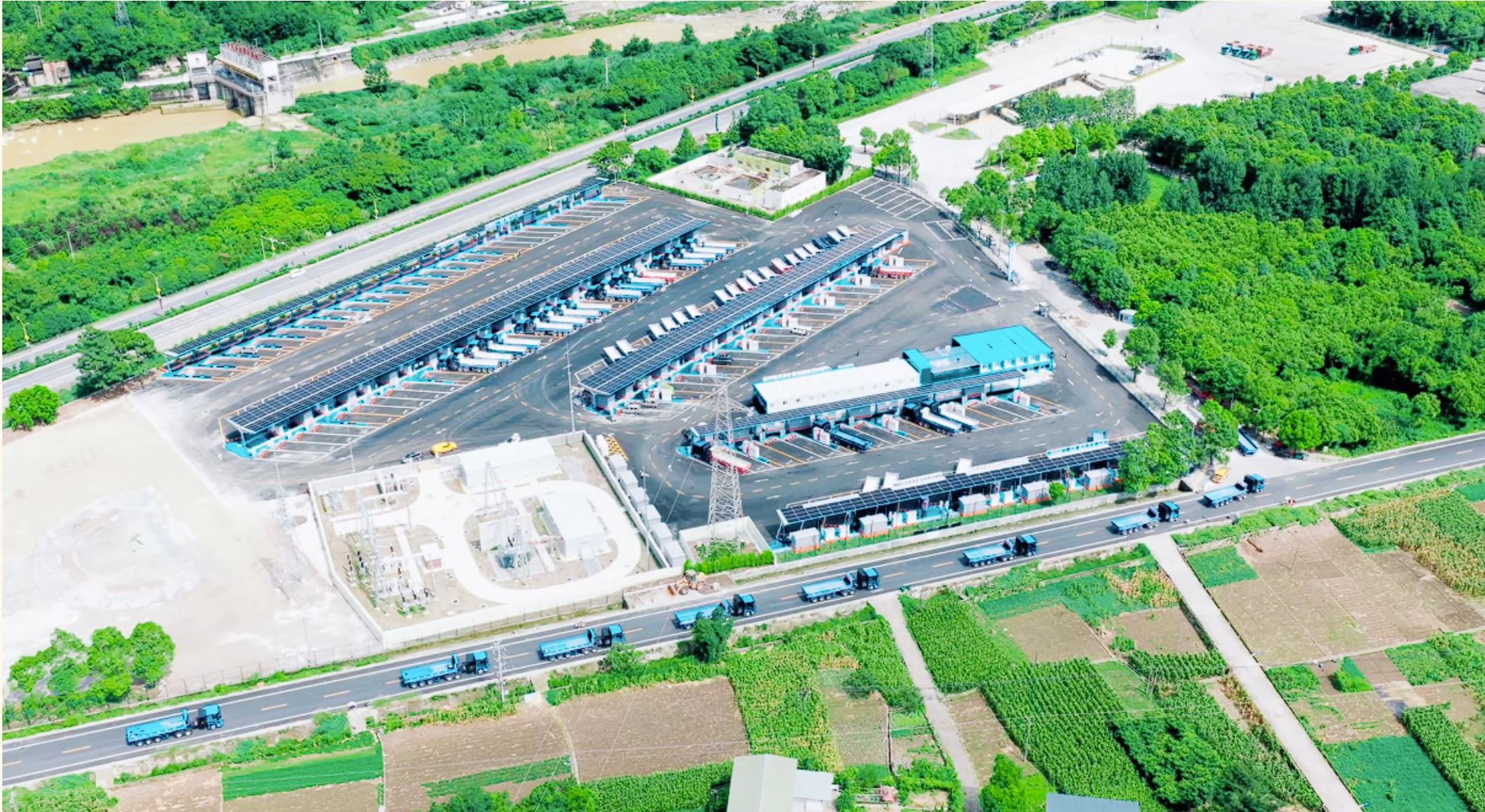 Trạm sạc siêu nhanh nhìn từ trên cao. (Ảnh: Huawei)