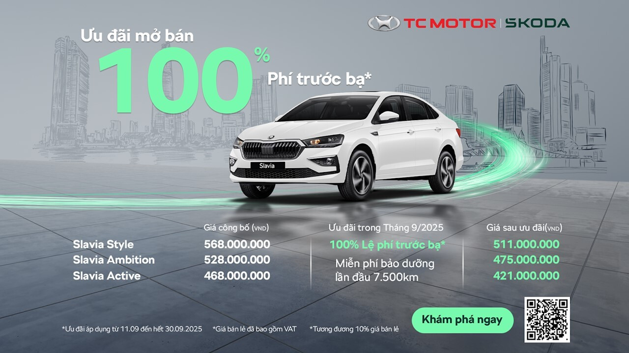 Giá bán công bố và sau ưu đãi hỗ trợ lệ phí trước bạ trong tháng 9. (Ảnh: Skoda)