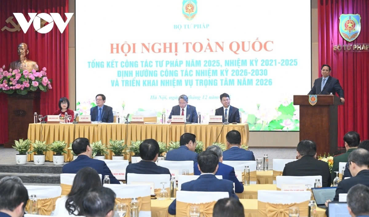 Thủ tướng Phạm Minh Chính dự Hội nghị toàn quốc Tổng kết công tác tư pháp năm 2025, nhiệm kỳ 2021-2025; định hướng nhiệm kỳ 2026-2030 và nhiệm vụ trọng tâm công tác năm 2026.
