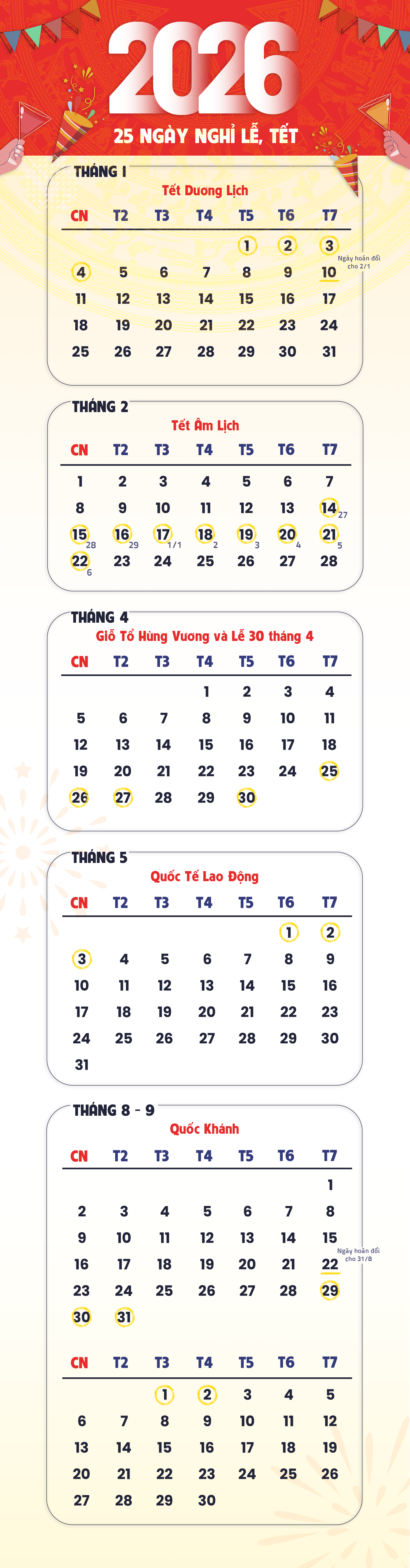 Infographic: Chi tiết 25 ngày nghỉ lễ, Tết năm 2026 - 1