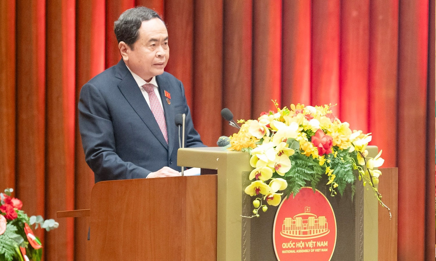 Chủ tịch Quốc hội Trần Thanh Mẫn trình bày diễn văn tại lễ kỷ niệm.