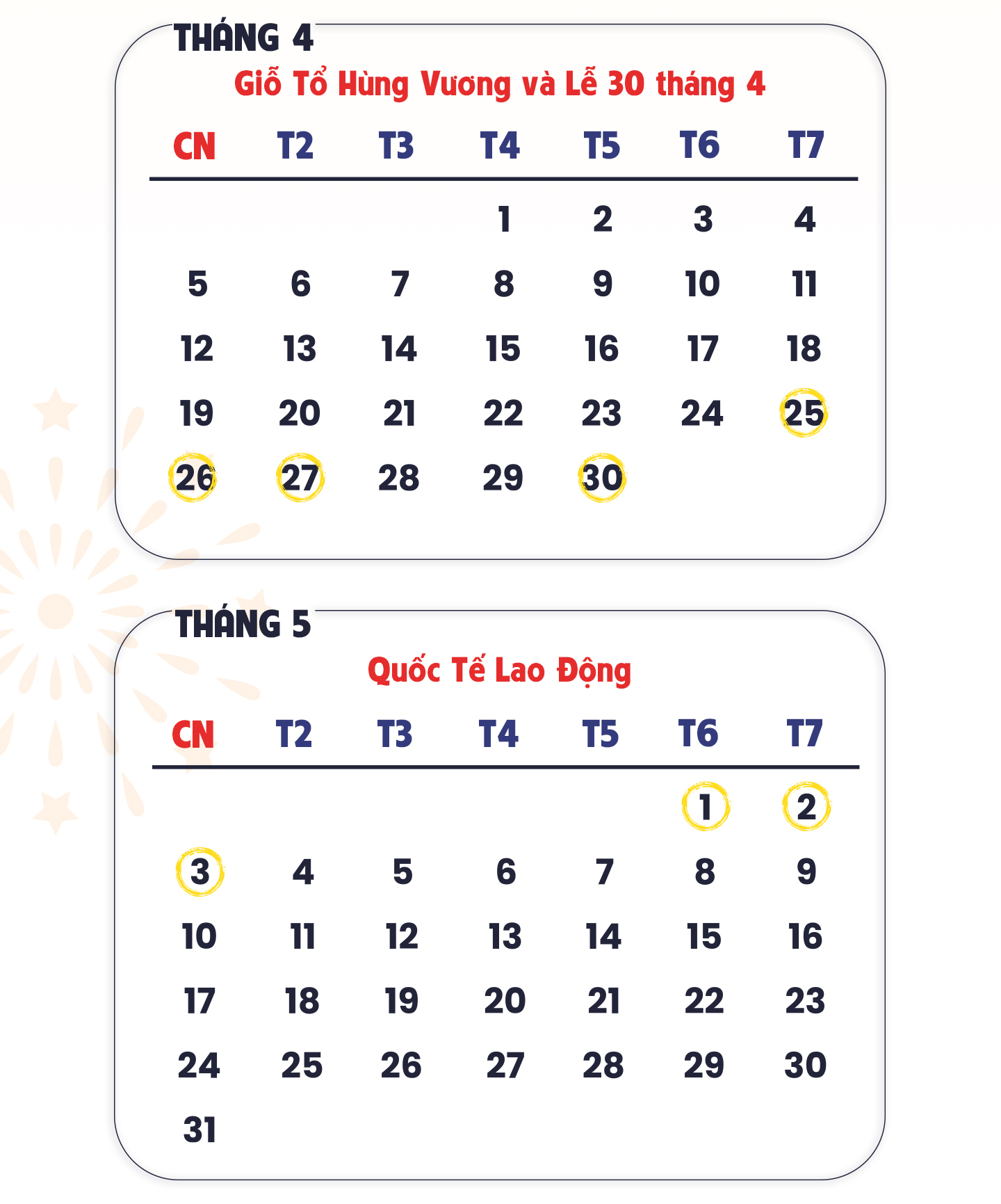 Chi tiết lịch nghỉ Giỗ Tổ Hùng Vương và 30/4 - 1/5.