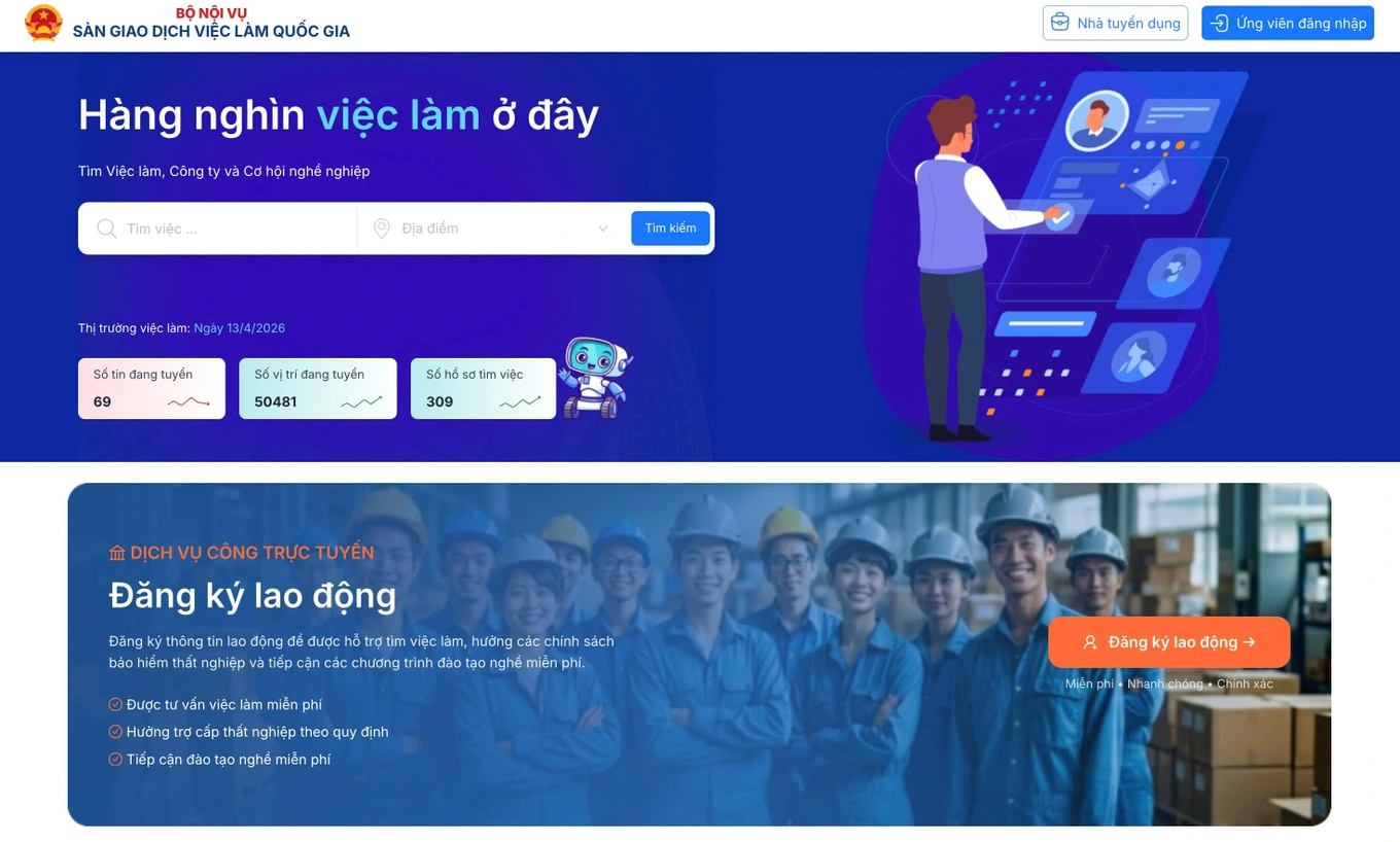 Giao diện Sàn giao dịch việc làm quốc gia. (Ảnh: Chụp màn hình)