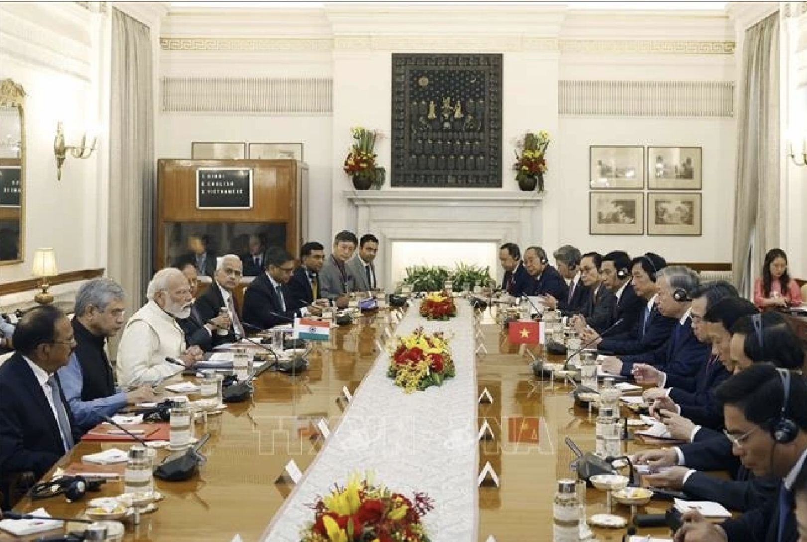 Chiều 6/5, tại Phủ Thủ tướng ở Thủ đô New Delhi, Tổng Bí thư, Chủ tịch nước Tô Lâm và Thủ tướng Ấn Độ Narendra Modi tiến hành hội đàm. (Ảnh: Thống Nhất/TTXVN)