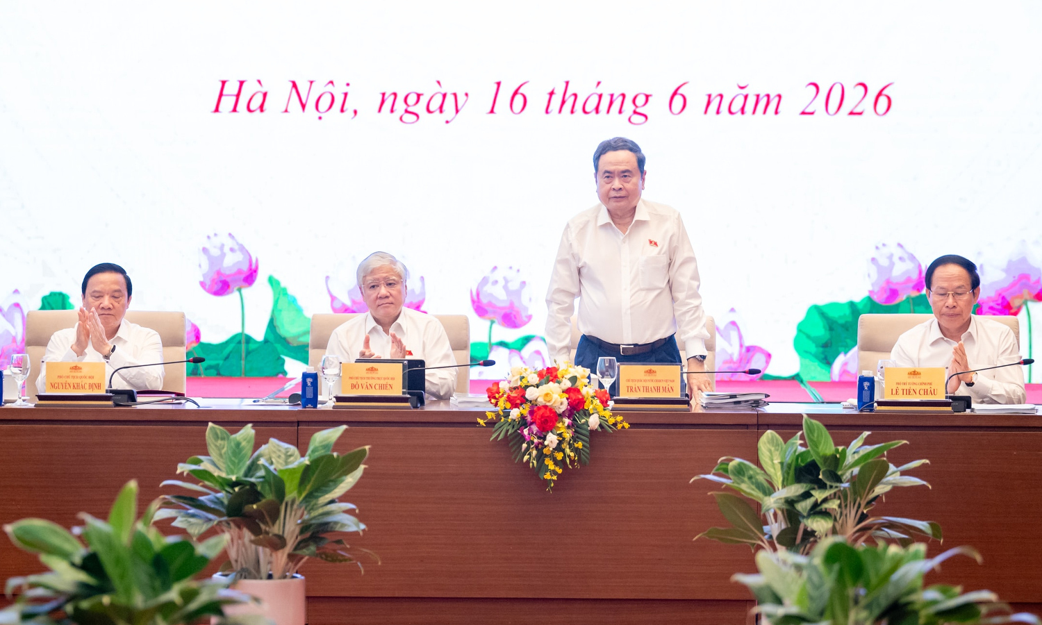 Chủ tịch Quốc hội Trần Thanh Mẫn chủ trì hội nghị triển khai định hướng lập pháp nhiệm kỳ Quốc hội khóa XVI. (Ảnh: Phạm Thắng)