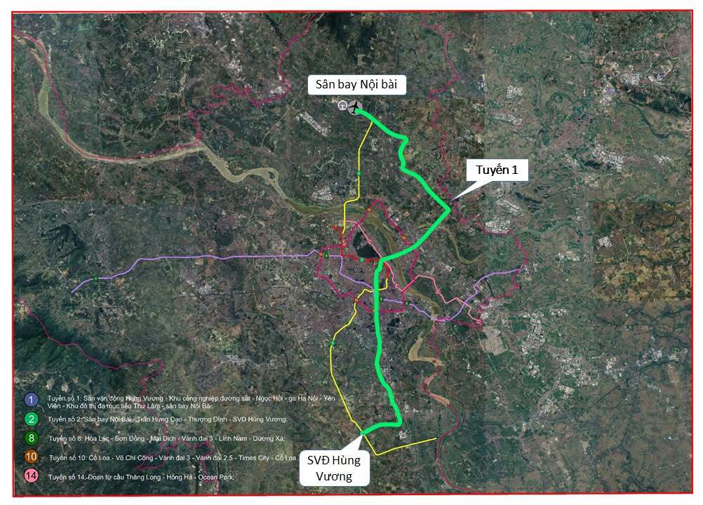 Tuyến số 1 dài 81 km, tổng vốn đầu tư 389.527 tỷ đồng, đi qua các xã, phường: Thường Tín - Tam Hưng - Thượng Phúc - Dân Hòa - Khu công nghiệp đường sắt - Ngọc Hồi - ga Hà Nội - Yên Viên - Khu đô thị đa mục tiêu Thư Lâm - sân bay Nội Bài. Đây là trục hành lang kinh tế chủ đạo Bắc - Nam, kết nối trực tiếp các đầu mối giao thông quốc gia (đường sắt cao tốc) và quốc tế (sân bay Nội Bài).