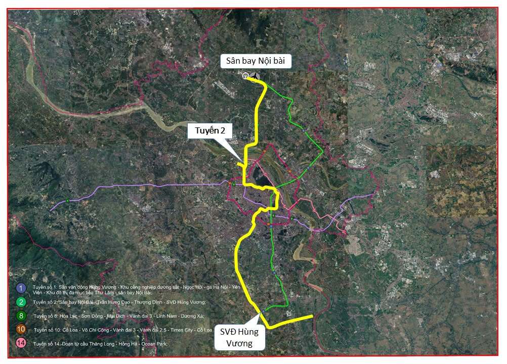 Tuyến số 2 dài 56,5 km, tổng vốn đầu tư 271.708 tỷ đồng, đi qua các xã, phường: Sân bay Nội Bài - Trần Hưng Đạo - Thượng Đình - Thường Tín - Tam Hưng - Thượng Phúc - Dân Hòa. Tuyến này đóng vai trò là cửa ngõ đối ngoại biểu tượng, kết nối Cảng hàng không quốc tế Nội Bài với lõi di sản kinh tế - văn hóa trung tâm, phục vụ nhu cầu giao thương quốc tế mật độ cao.