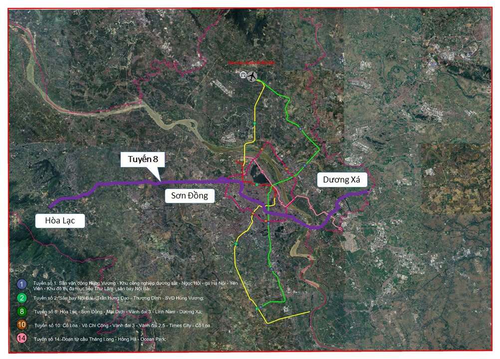 Tuyến số 8 dài 91 km, trong đó đoạn qua Hà Nội dài 66km. Tuyến này kết nối Hòa Lạc - Sơn Đồng - Mai Dịch - Vành đai 3 - Lĩnh Nam - Dương Xá, với tổng mức đầu tư đoạn thuộc Hà Nội khoảng 317.393 tỷ đồng. Đây là hành lang Đông - Tây chiến lược, mắt xích quan trọng nhất kết nối "hạt nhân" khoa học công nghệ Hòa Lạc với các trung tâm sản xuất và logistics năng động tại phía đông, thúc đẩy liên kết vùng mạnh mẽ.
