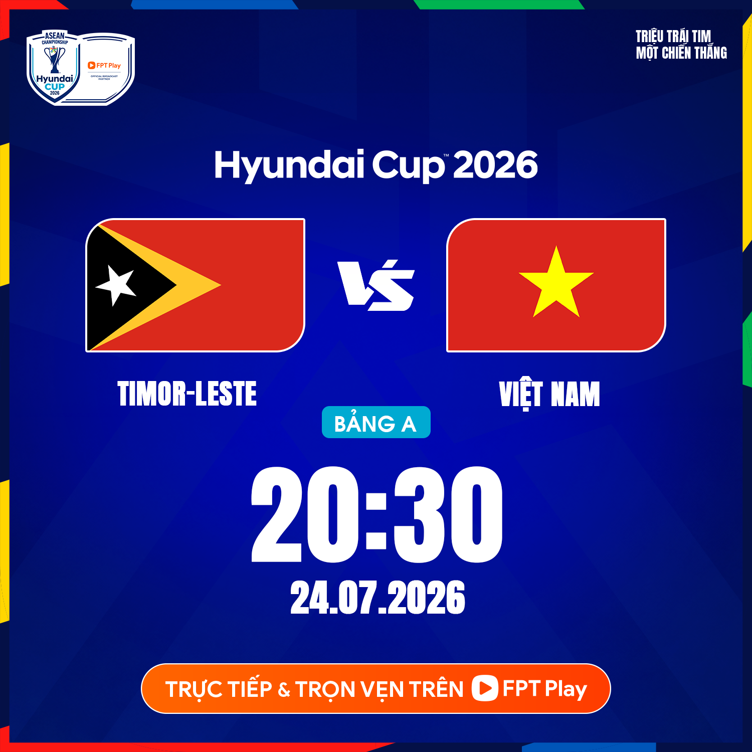 Trận Timor Leste vs Việt Nam được chiếu trực tiếp trên FPT Play.